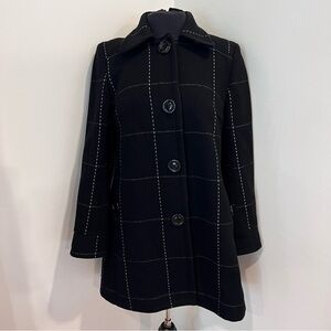Sinequanone Women’s Black Wool Blend Windowpane Check Coat Size 38 (US 6 Medium)